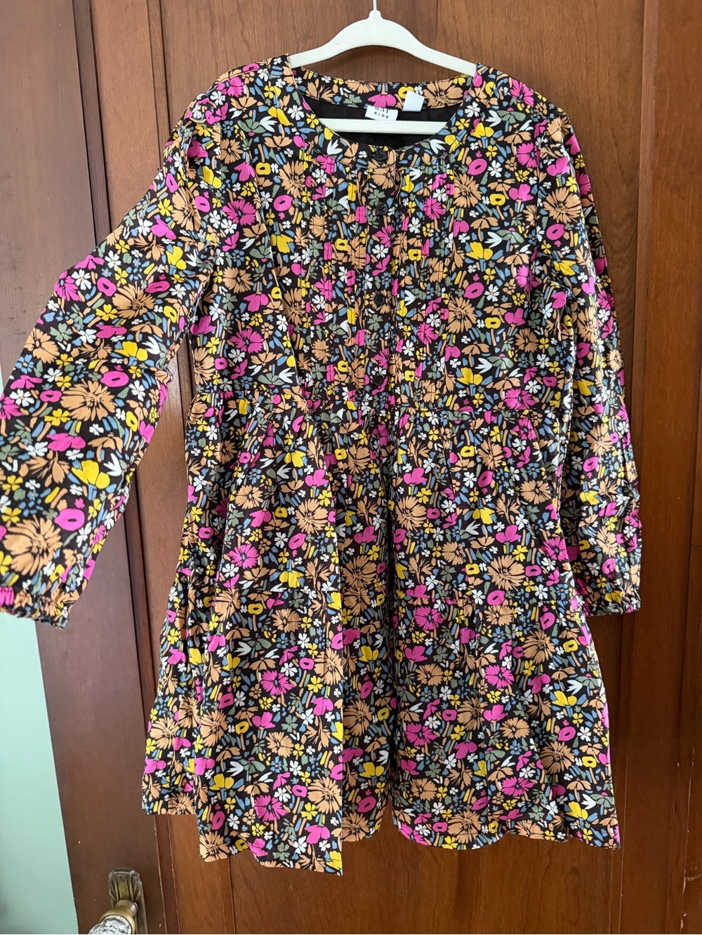 GAP Black Floral Long-Sleeve Dress with Pink & Yellow Blooms